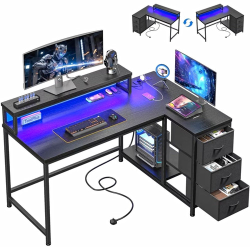 Shaped gaming desk - desk, led