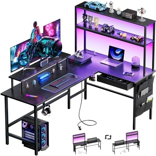 Shaped gaming desk with - gaming, led