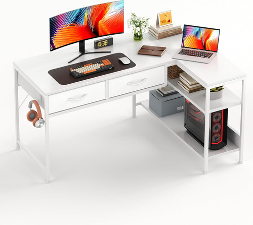 Shaped computer desk with 2 - computer,