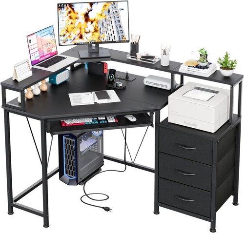 Shaped corner desk with 3 - l,