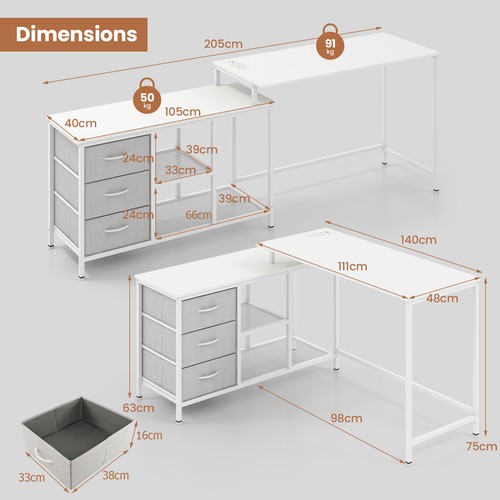 Shaped desk with - l-shaped, power