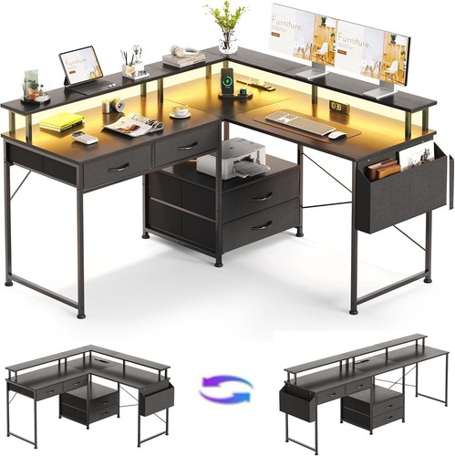 Shaped desk with power - shaped,