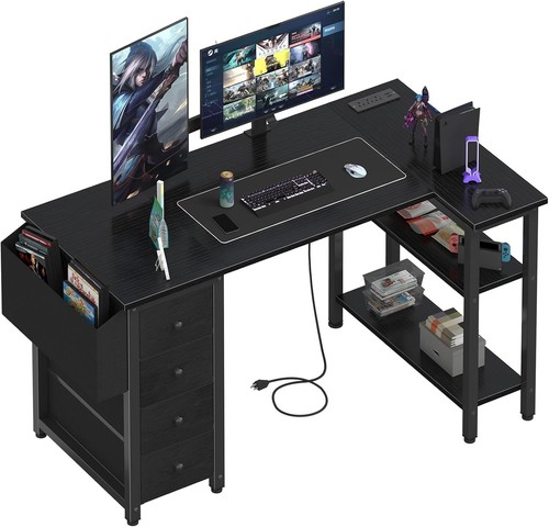 Black shaped computer desk - l,