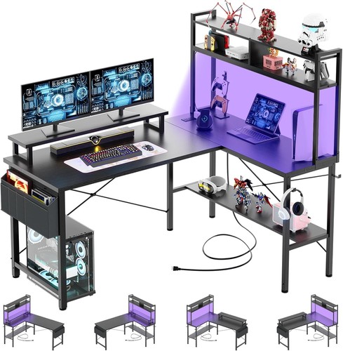 Shaped gaming desk with led - desk,