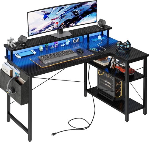 Shaped gaming desk with led - desk,