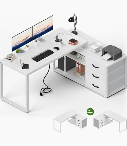White shaped computer desk - white, l-shaped